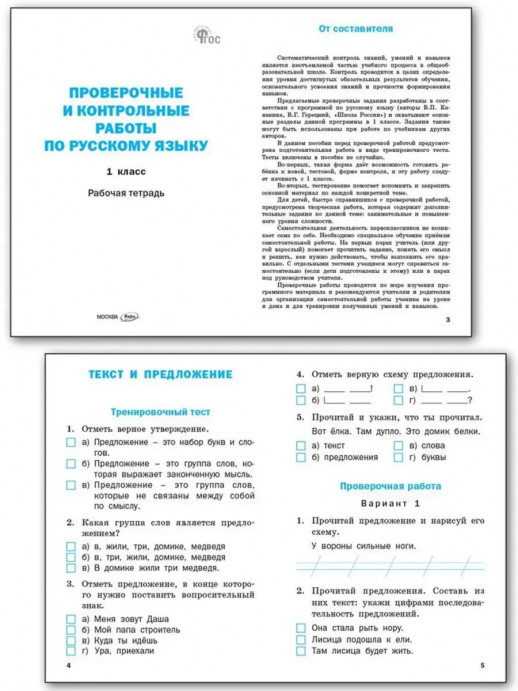 Русский язык. 1 класс. Проверочные и контрольные работы. ФГОС