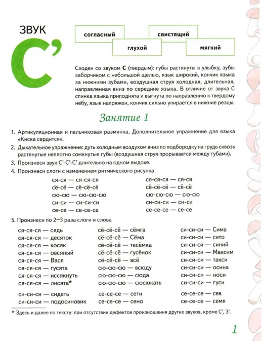 Домашняя тетрадь "Сь,  Зь" для закрепления произношения звука.  