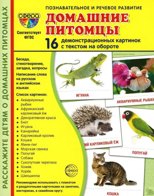 Дем. картинки СУПЕР. Домашние питомцы. 16 демонстр. картинок с текстом на обороте (173х220 мм)  